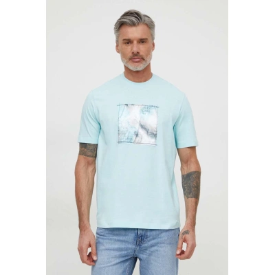Bavlněné tričko Armani Exchange tyrkysová barva, s aplikací, 3DZTLB ZJ9JZ