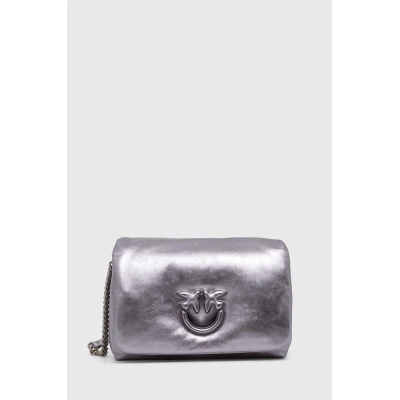 Kožená kabelka Pinko stříbrná barva