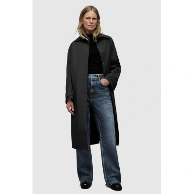 Trench kabát AllSaints WO020Z ASHTINA TRENCH dámský, černá barva, přechodný
