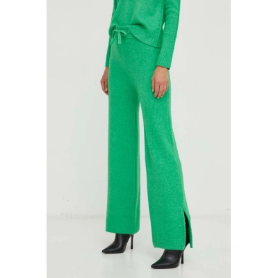 Kalhoty s příměsí vlny Patrizia Pepe zelená barva, jednoduché, high waist