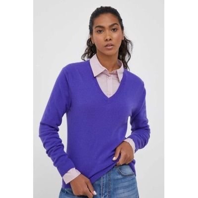 Vlněný svetr United Colors of Benetton dámský, fialová barva, lehký