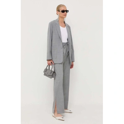 Kalhoty s příměsí vlny MAX&Co. šedá barva, široké, high waist